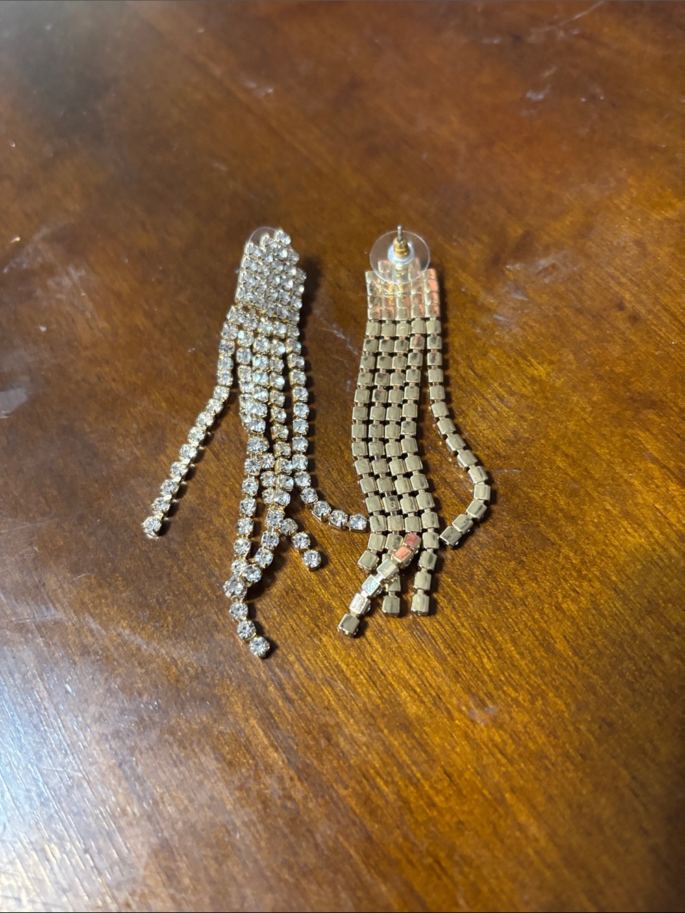 Rhinestone Fringe Drop Earrings - Gold
